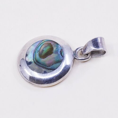 VTG mexico sterling silver handmade pendant, 925 frame w/ abalone, Stamped 925