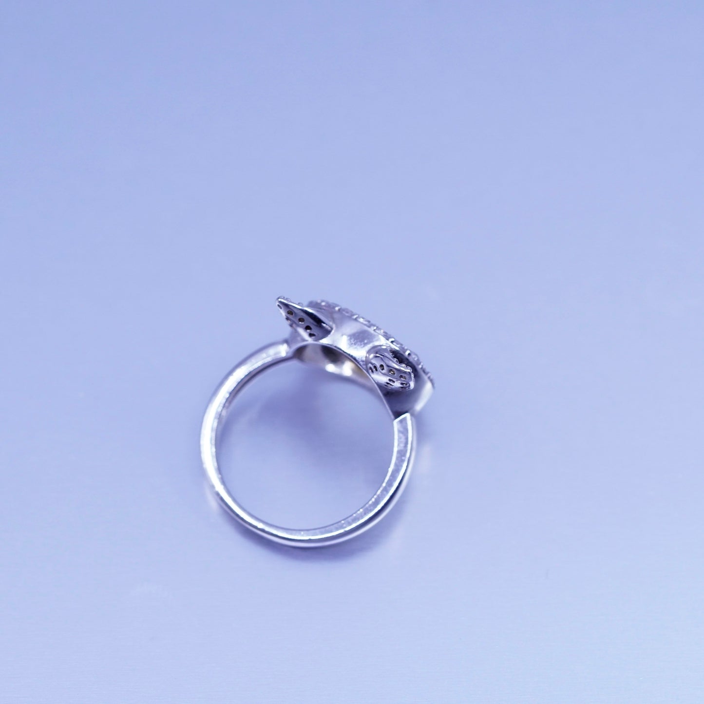 Size 6.25, vintage BJG Sterling 925 silver cat ring, cluster Cz