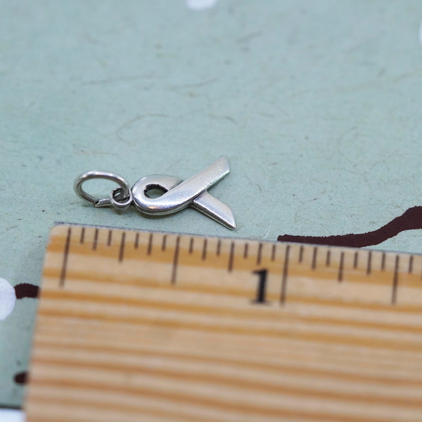 Vintage 925 sterling silver handmade breast cancer cure charm, ribbon