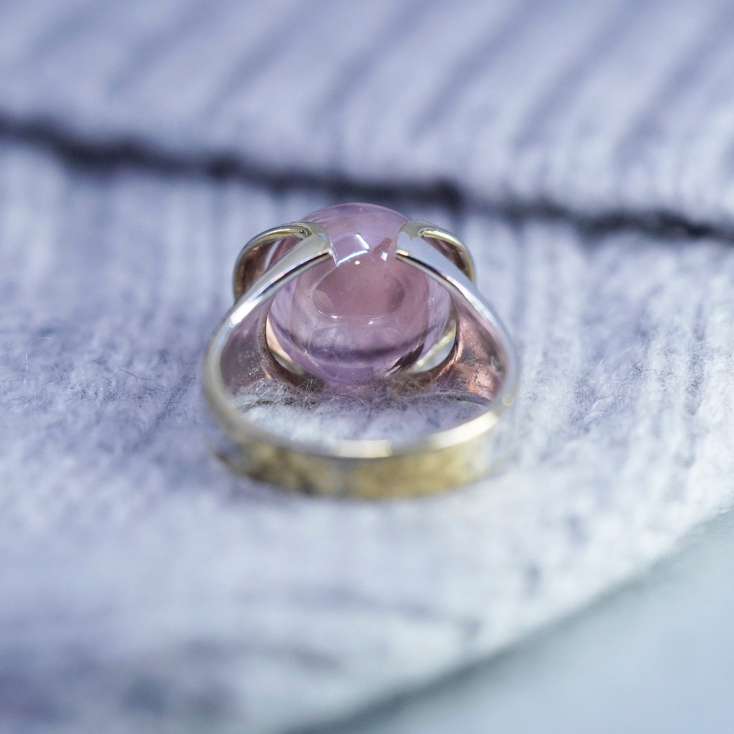 Size 10.5, vintage silver tone handmade interchangeable ring with pink glass