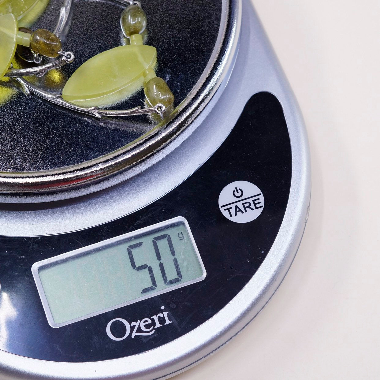 24”, Sterling silver necklace, solid 925 silver flatten bar chain w/ jade