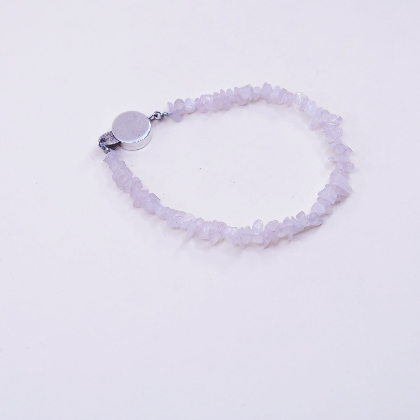 7”, Vintage handmade Sterling 925 silver bracelet, pink rose quartz nuggets