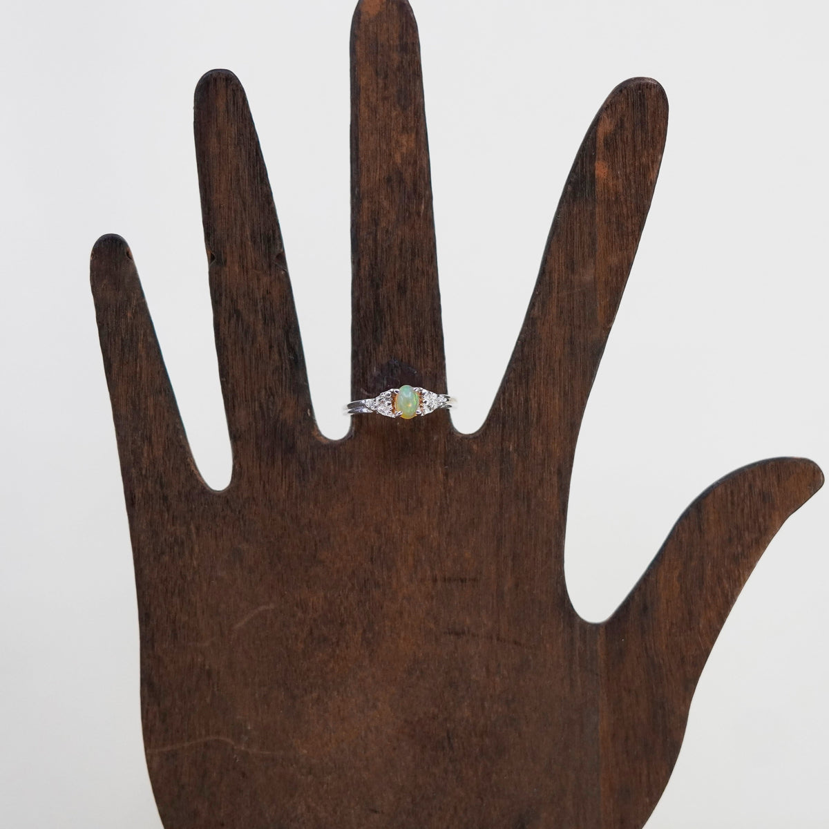 Size 7.25, vintage Sterling 925 silver handmade ring with oval opal and cz