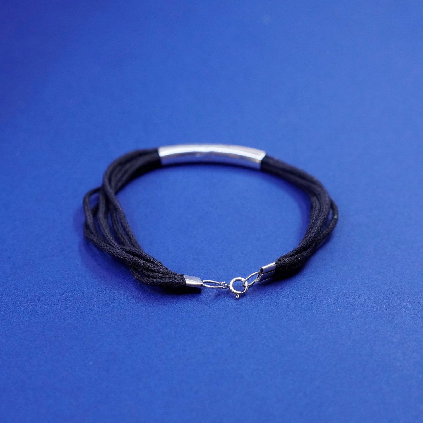 6.5”, Sterling 925 silver handmade bracelet with linen thread and moon star bar
