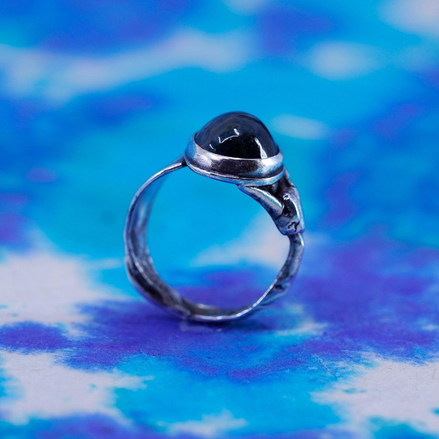 Size 6.75, vintage Sterling 925 silver handmade ring with Dendritic Agate