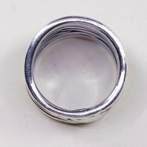 Size 8, Vtg Oxidized Mexico Sterling 925 Silver Handmade Wrinkly Ring Band