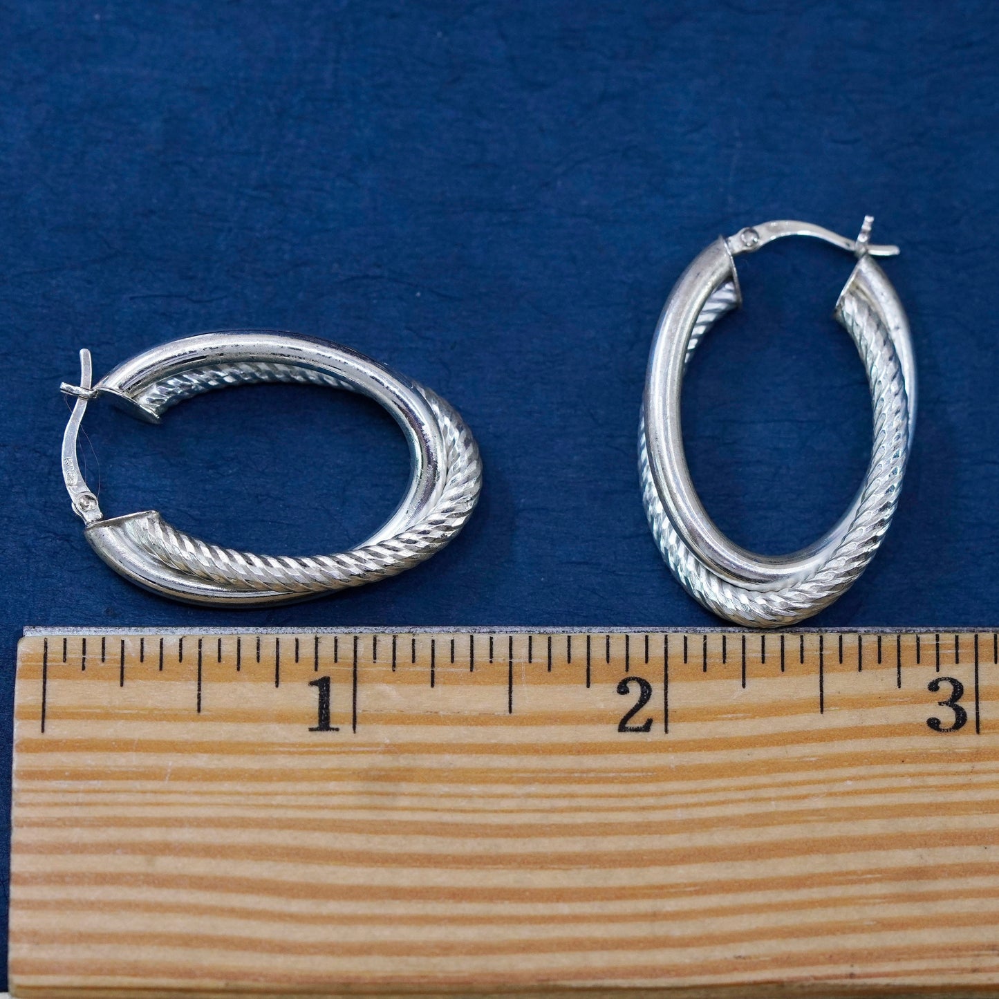 1.25”, vintage Sterling silver handmade earrings, 925 entwined hoops