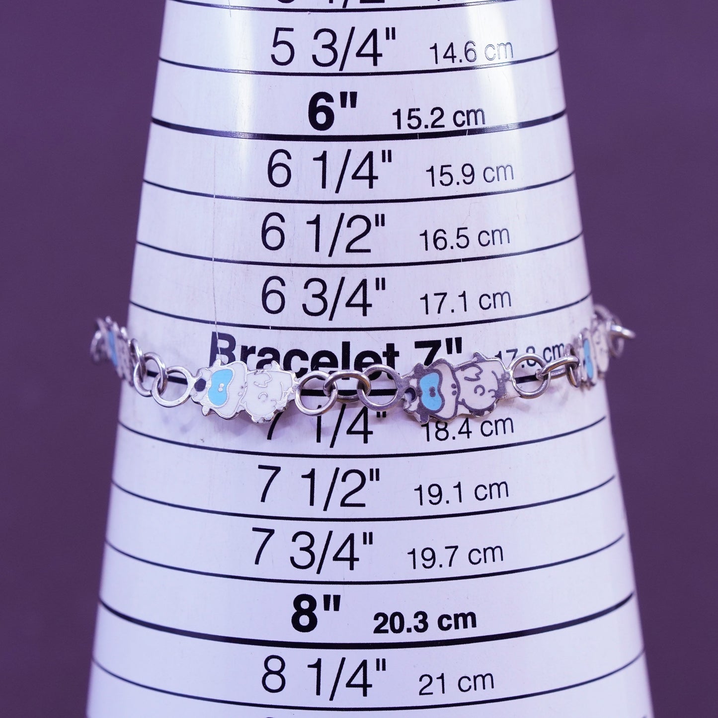 7”, vintage jewelry Sterling 925 silver handmade bracelet with enamel cow