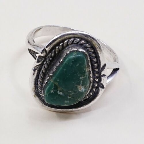 Sz 7.5 Vtg Native American Navajo Handmade Sterling 925 Silver W/ Turquoise Ring