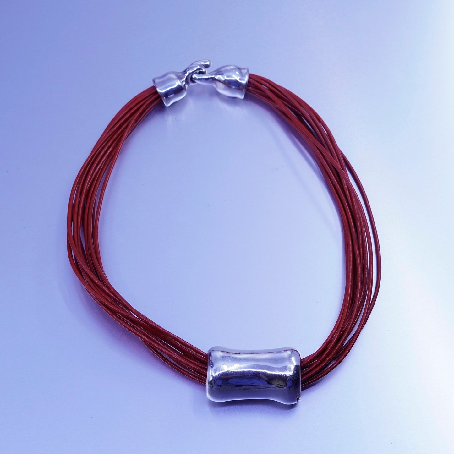16”, Sterling Silver Multi Strand red Leather Necklace Slide 925 Pendant