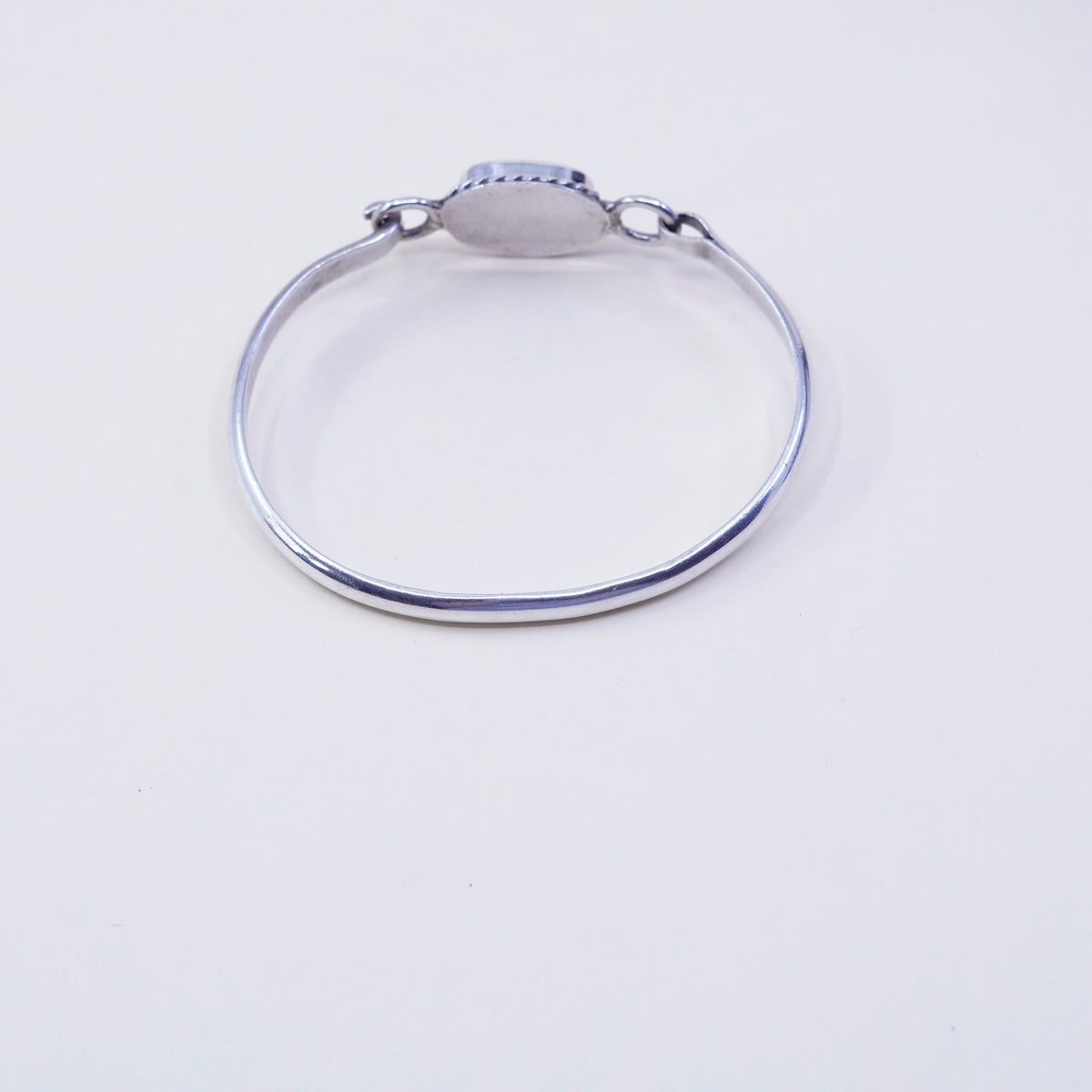 7.25”, Mexico sterling 925 silver latch bangle bracelet w/ malachite and cable