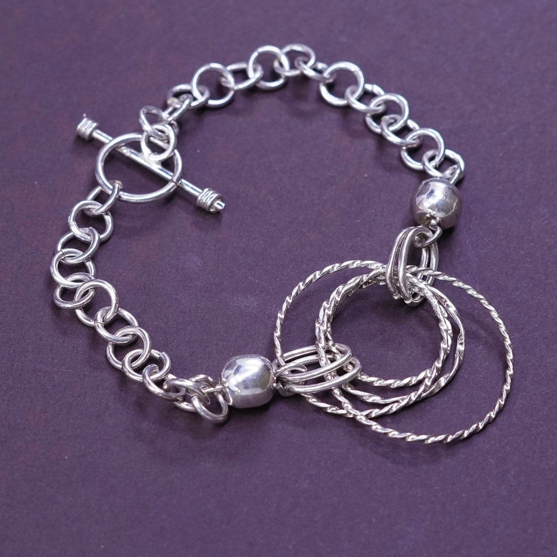 6.75", 5mm, Sterling silver handmade charm bracelet, 925 bold circle chain