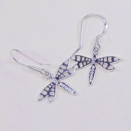 Vtg 925 Sterling Silver Handmade Filigree Dragonfly Earrings, Stamped 925