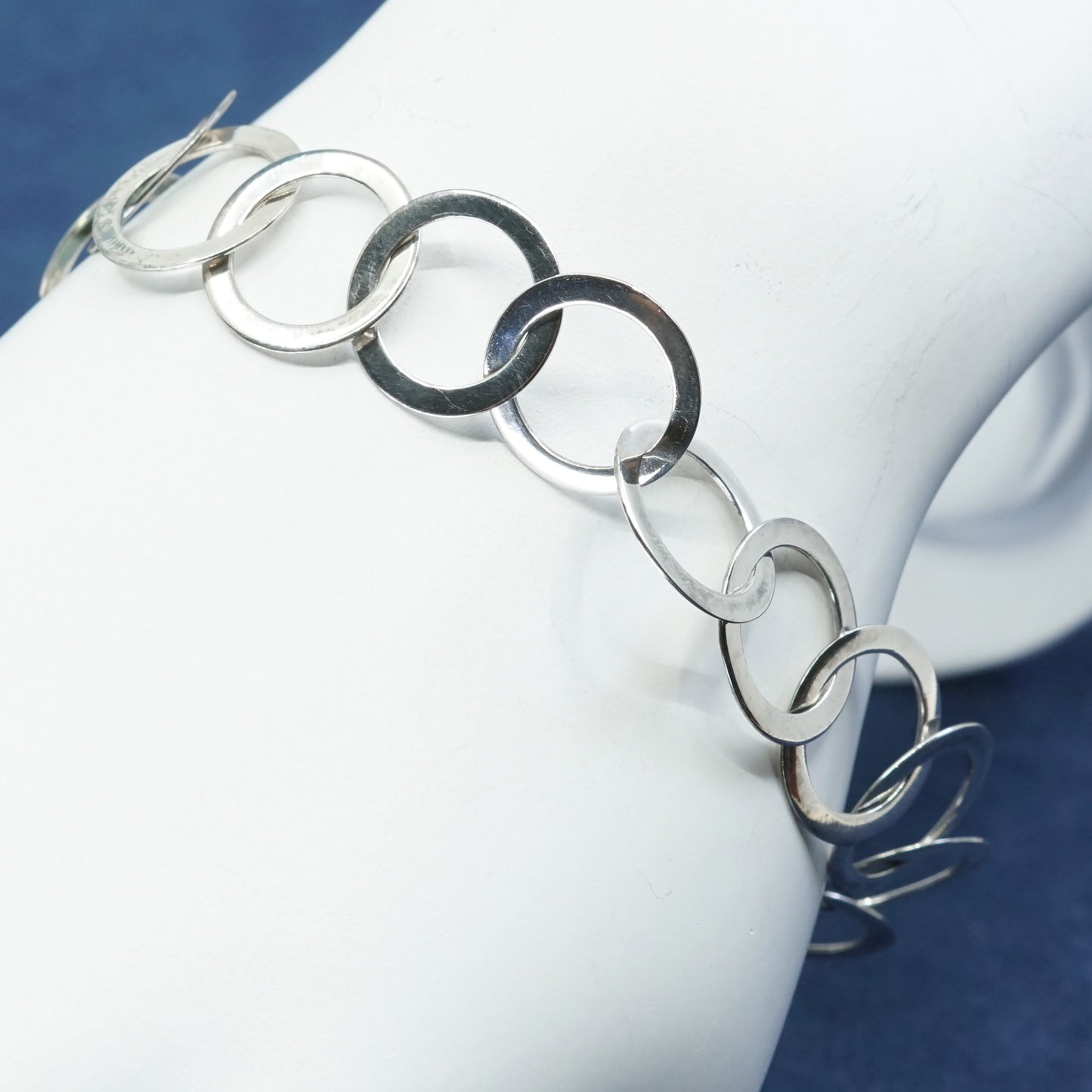 6.75", 13mm, Sterling silver handmade bracelet, 925 bold flatten circle chain