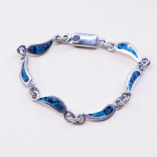 7.75”, mexico hecho en Sterling silver bracelet, 925 teardrop link w/ turquoise