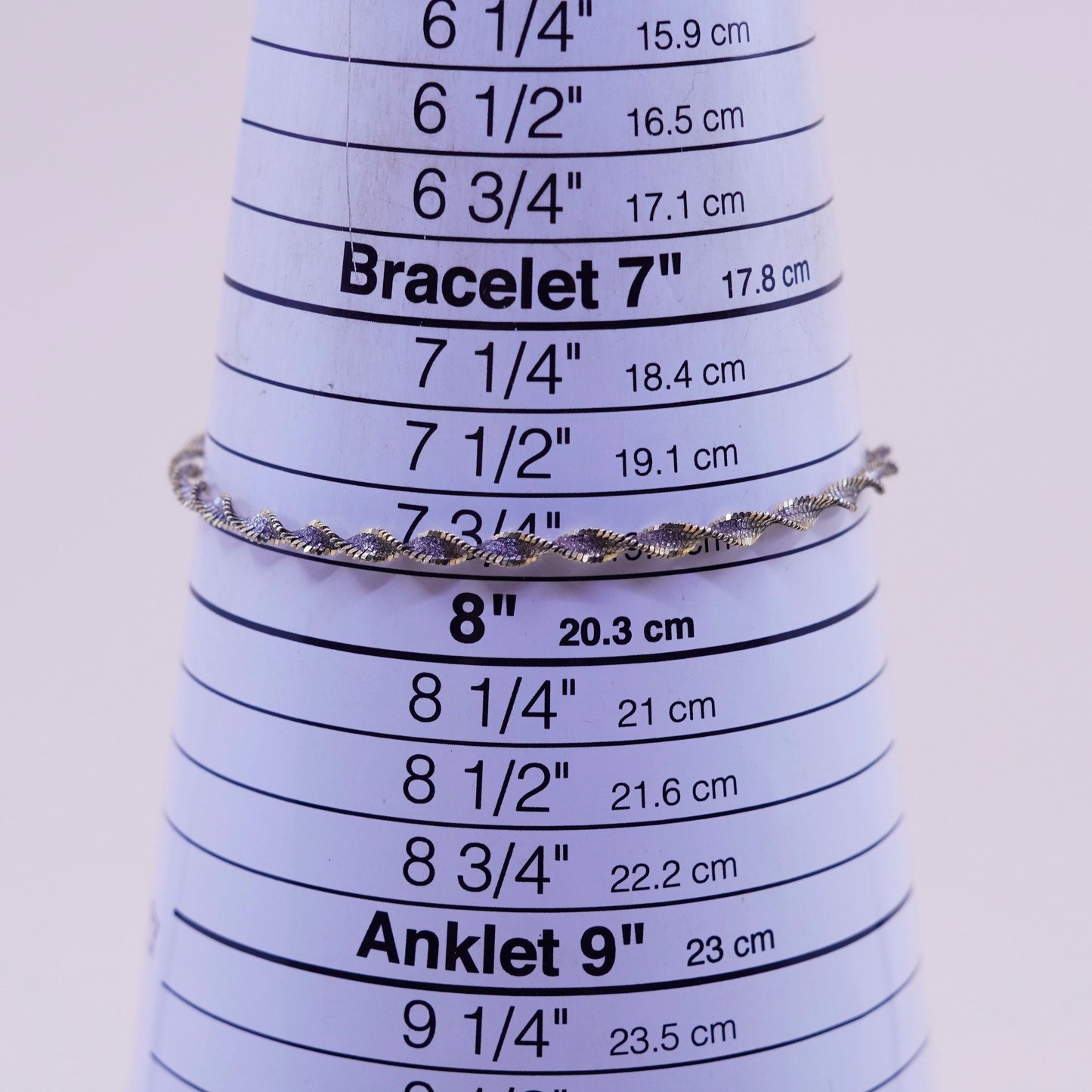 7.75”, vermeil gold sterling silver bracelet, 925 twisted herringbone chain