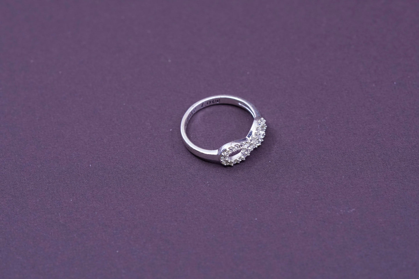 sz 7, Sterling silver handmade ring with Cz, 925 infinity band “infinite love"