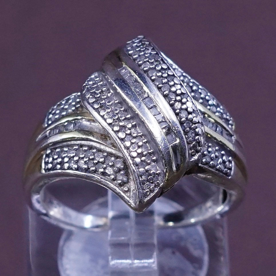 sz 8, vtg vermeil Sterling silver cocktail ring, 925 w/ diamond