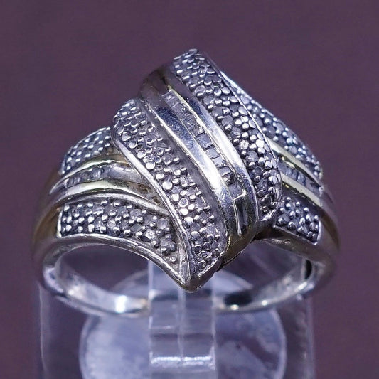 sz 8, vtg vermeil Sterling silver cocktail ring, 925 w/ diamond
