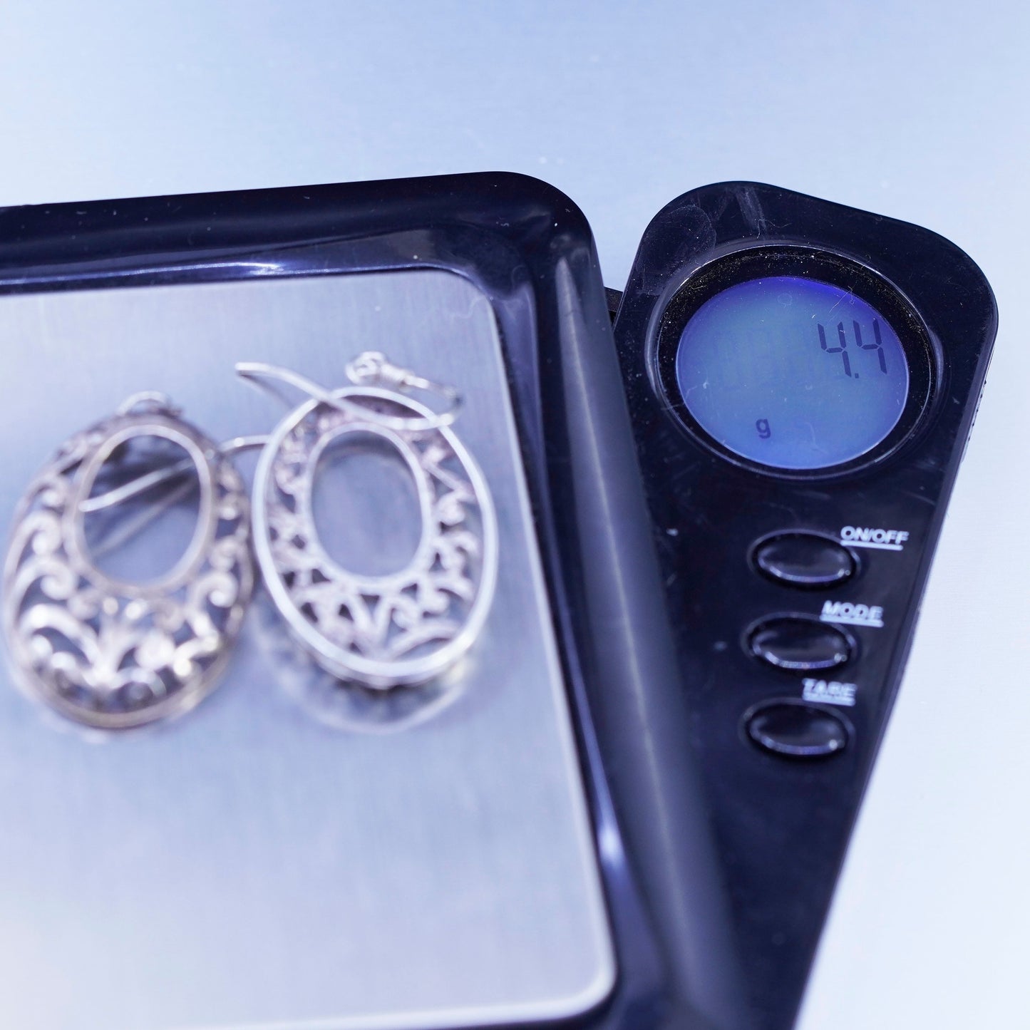 Vintage Sterling 925 silver handmade filigree oval earrings