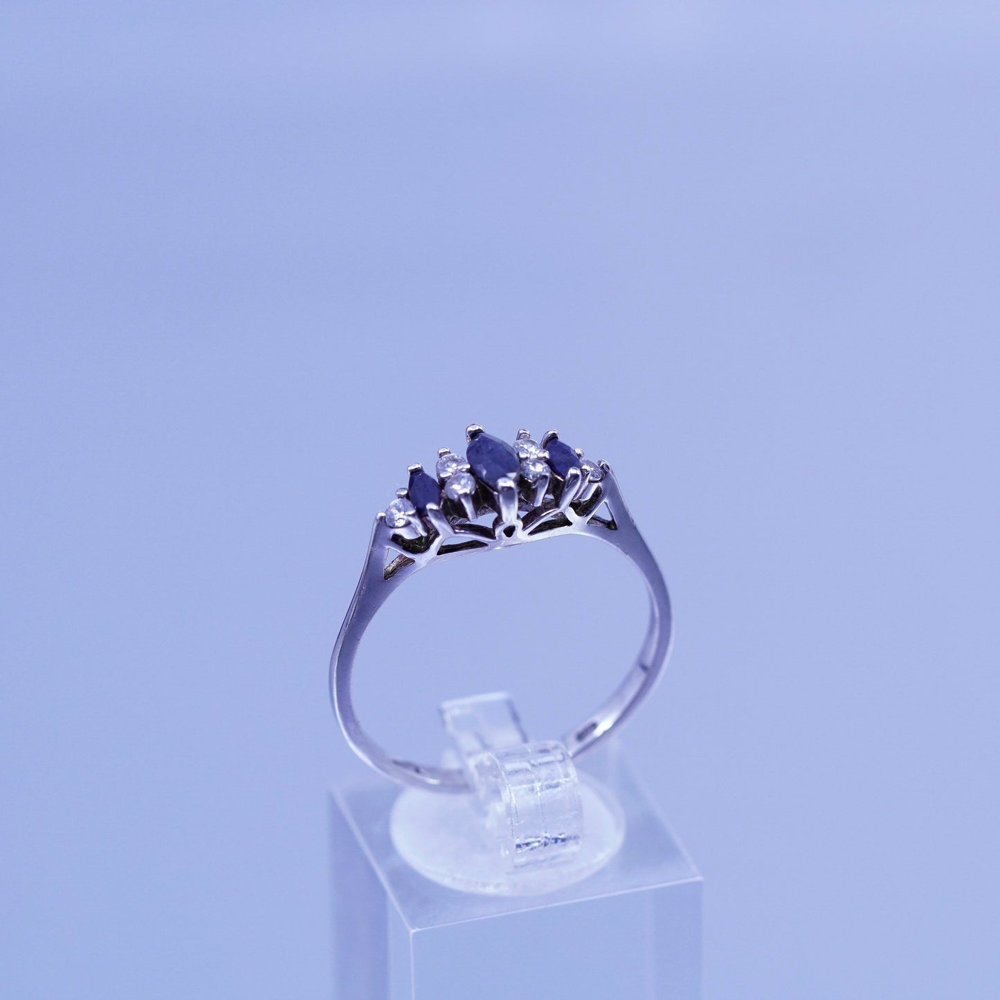 Size 11.25, vintage Sterling 925 silver handmade ring with sapphire and cz