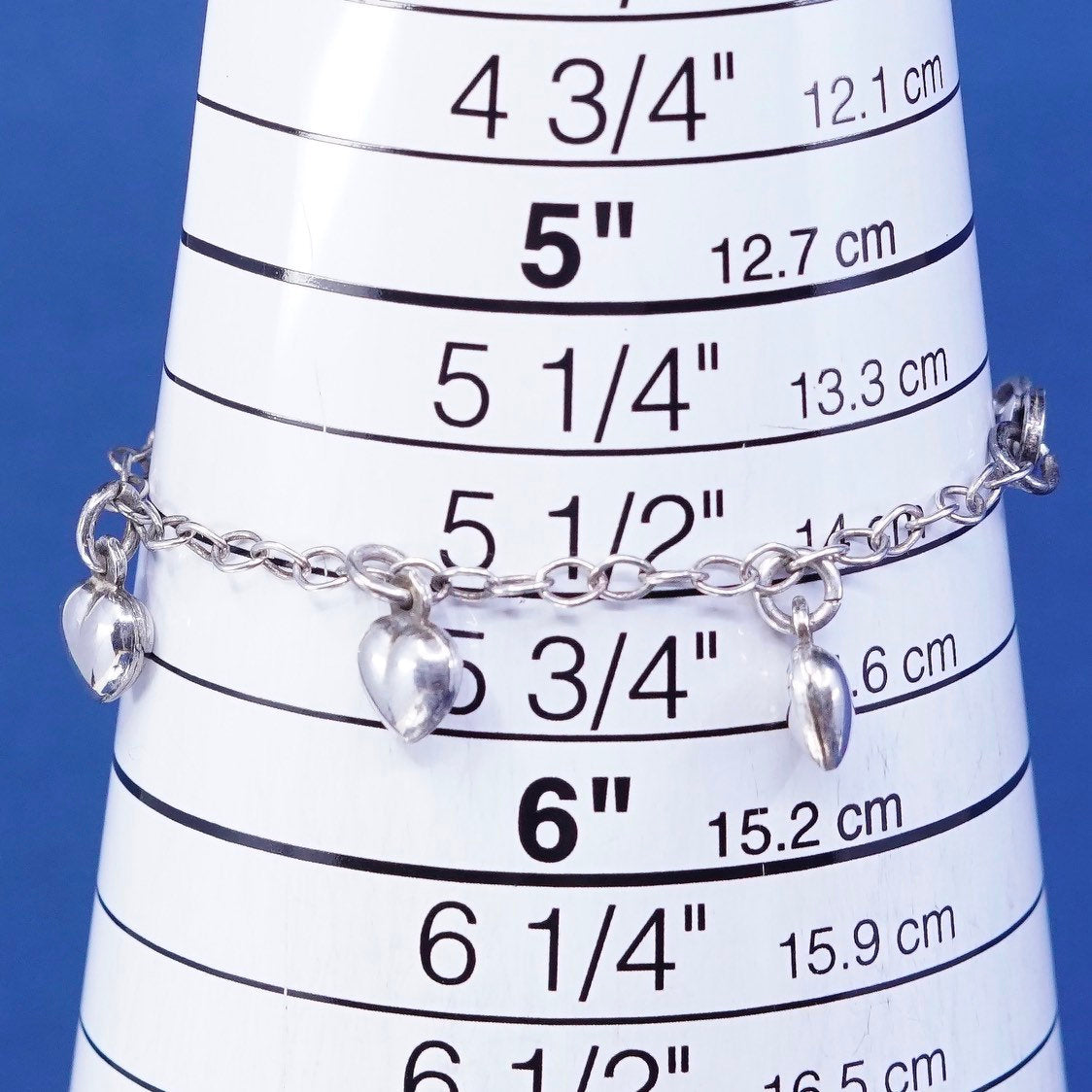 5.5", 2mm, Sterling silver handmade bracelet, 925 circle chain w/ heart Charm