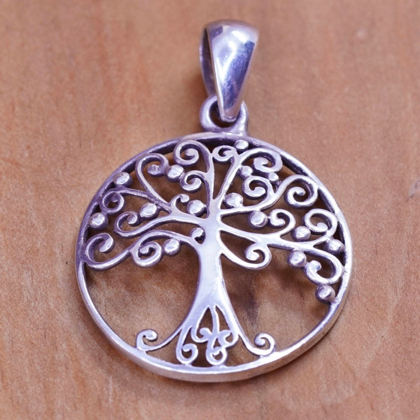Vintage Sterling silver handmade pendant, filigree 925 tree pendant