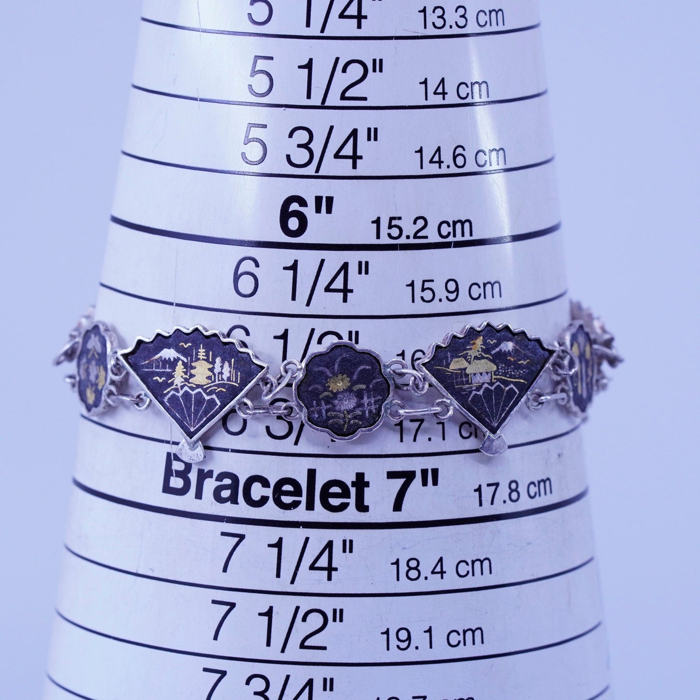 6.5”, Vintage 1950s Japanese shakudo Sterling 925 silver handmade bracelet