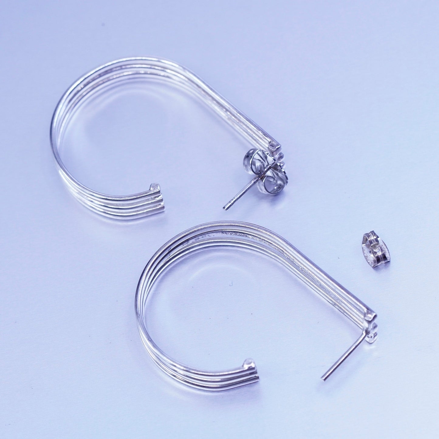 1.5”, vintage Sterling silver handmade earrings, modern 925 simple oval hoops