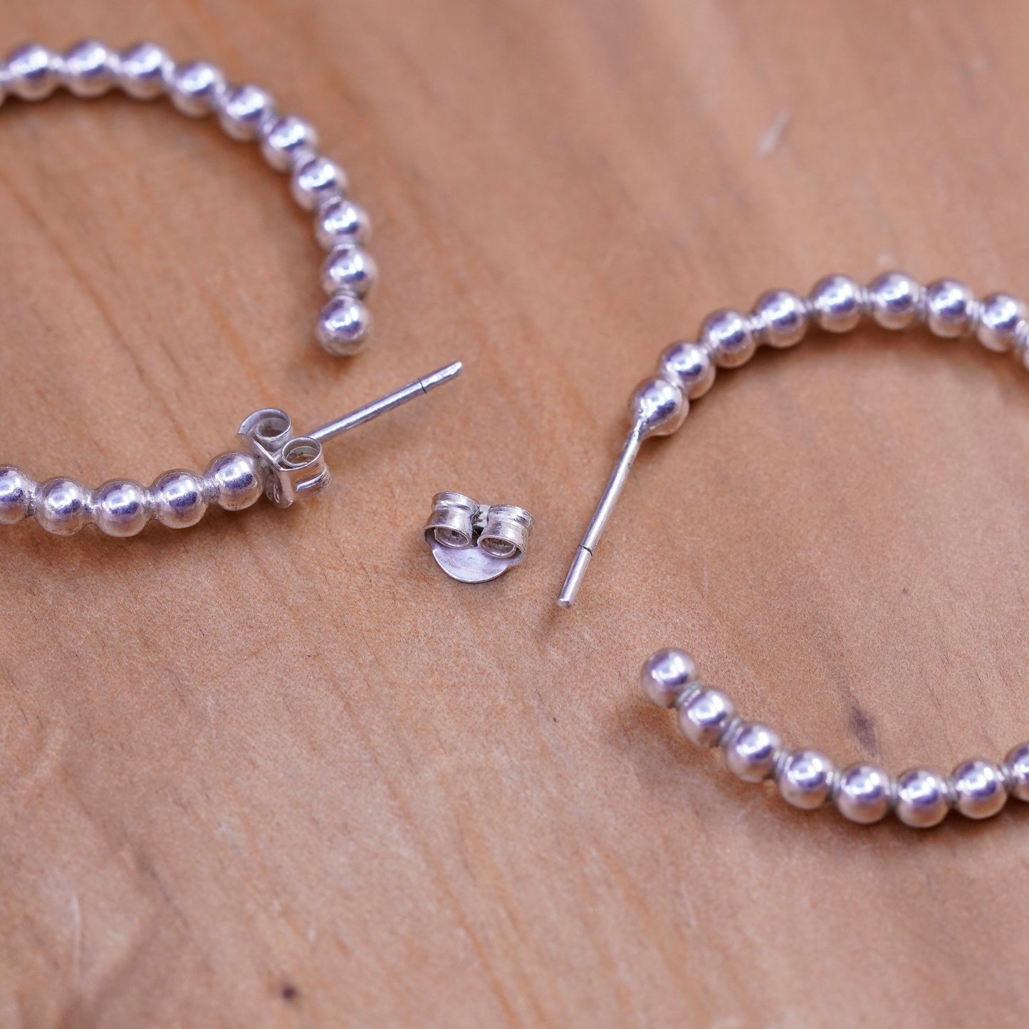 1”, vintage Sterling silver hoop earrings, 925 bead huggie