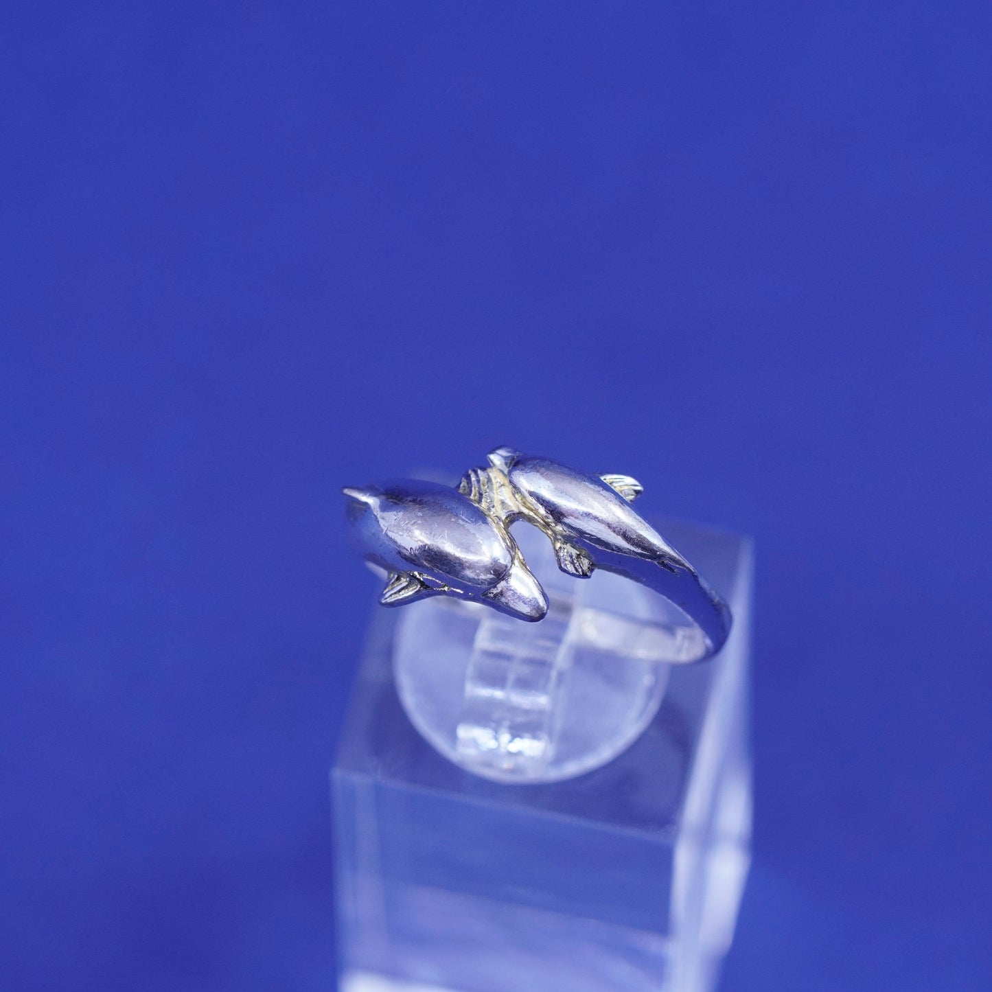 Size 7.25, vintage sterling silver handmade ring, 925 dolphin band