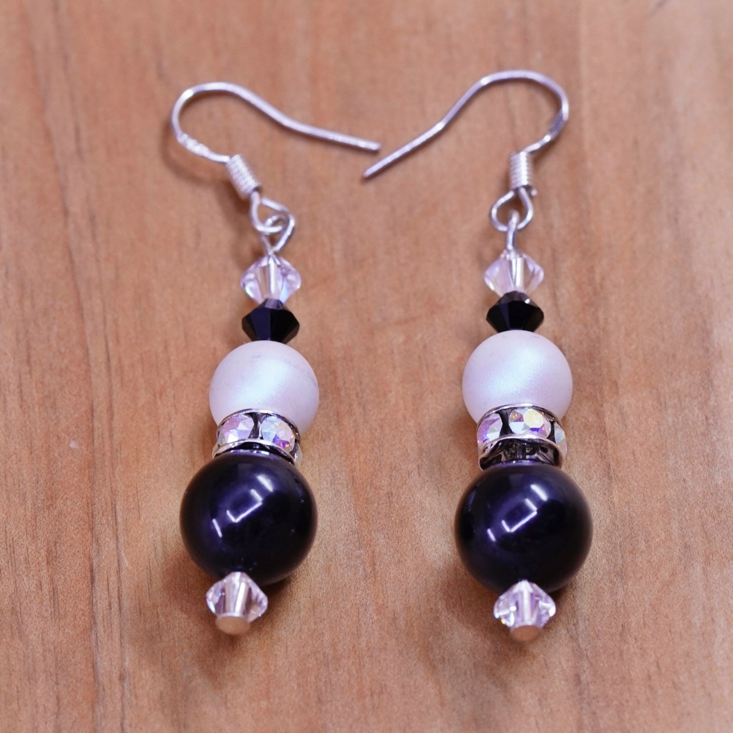 Vintage Sterling 925 silver handmade earrings with obsidian pearl