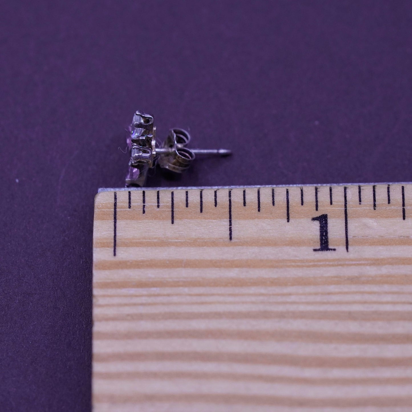 Vintage Sterling 925 silver handmade earrings, butterfly studs with cz