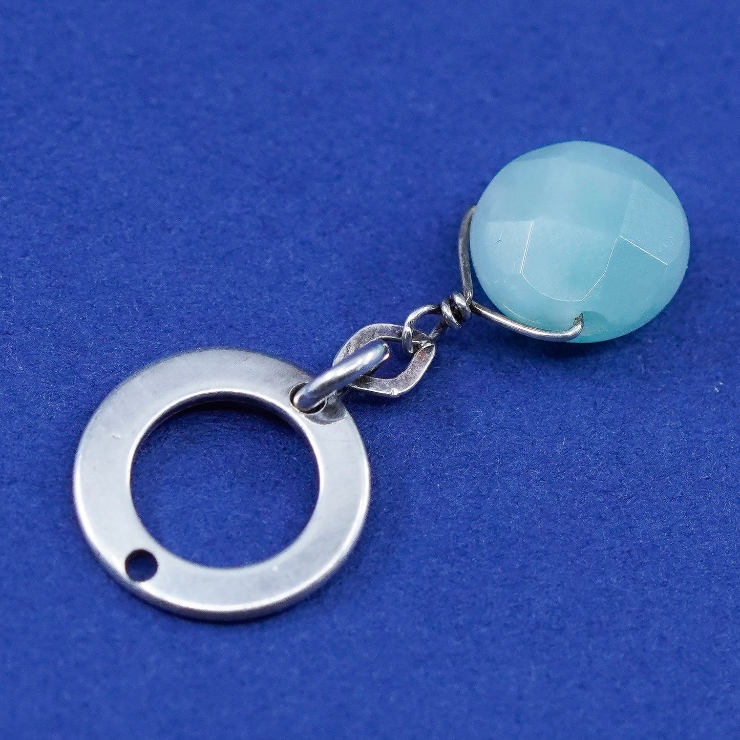 Vintage Sterling silver handmade pendant, 925 circle with jade bead