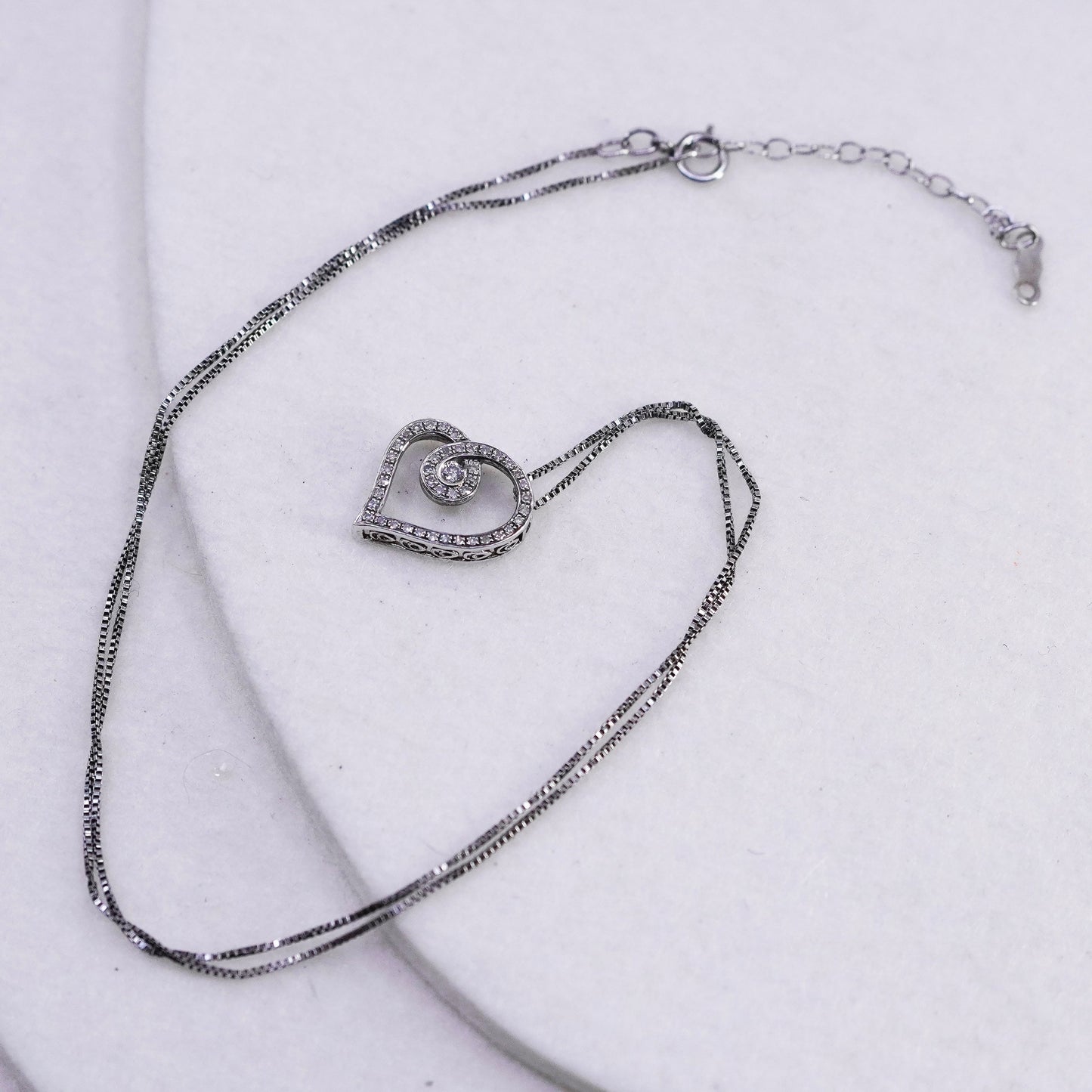 18+2”, Sterling 925 silver handmade circle necklace diamond heart pendants