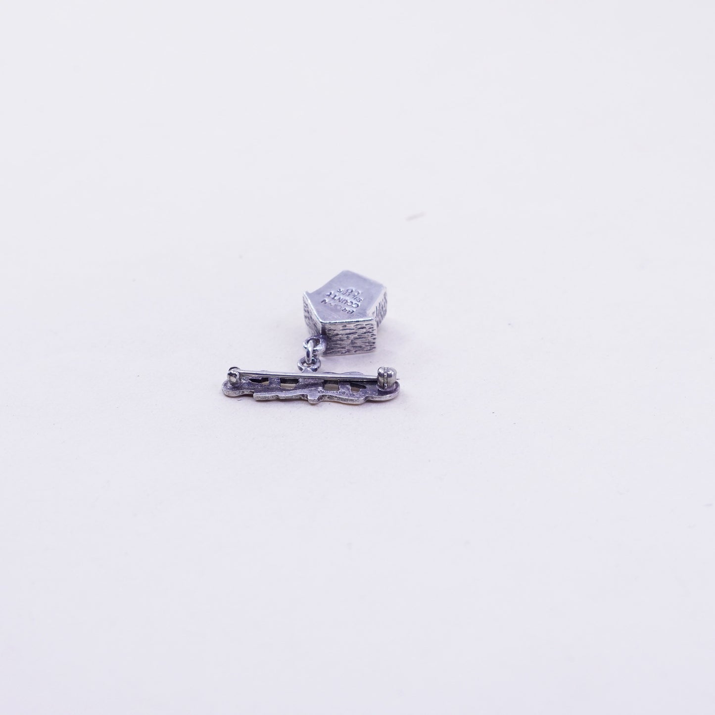 Vintage brown county sterling silver handmade brooch, 925 bird house pin