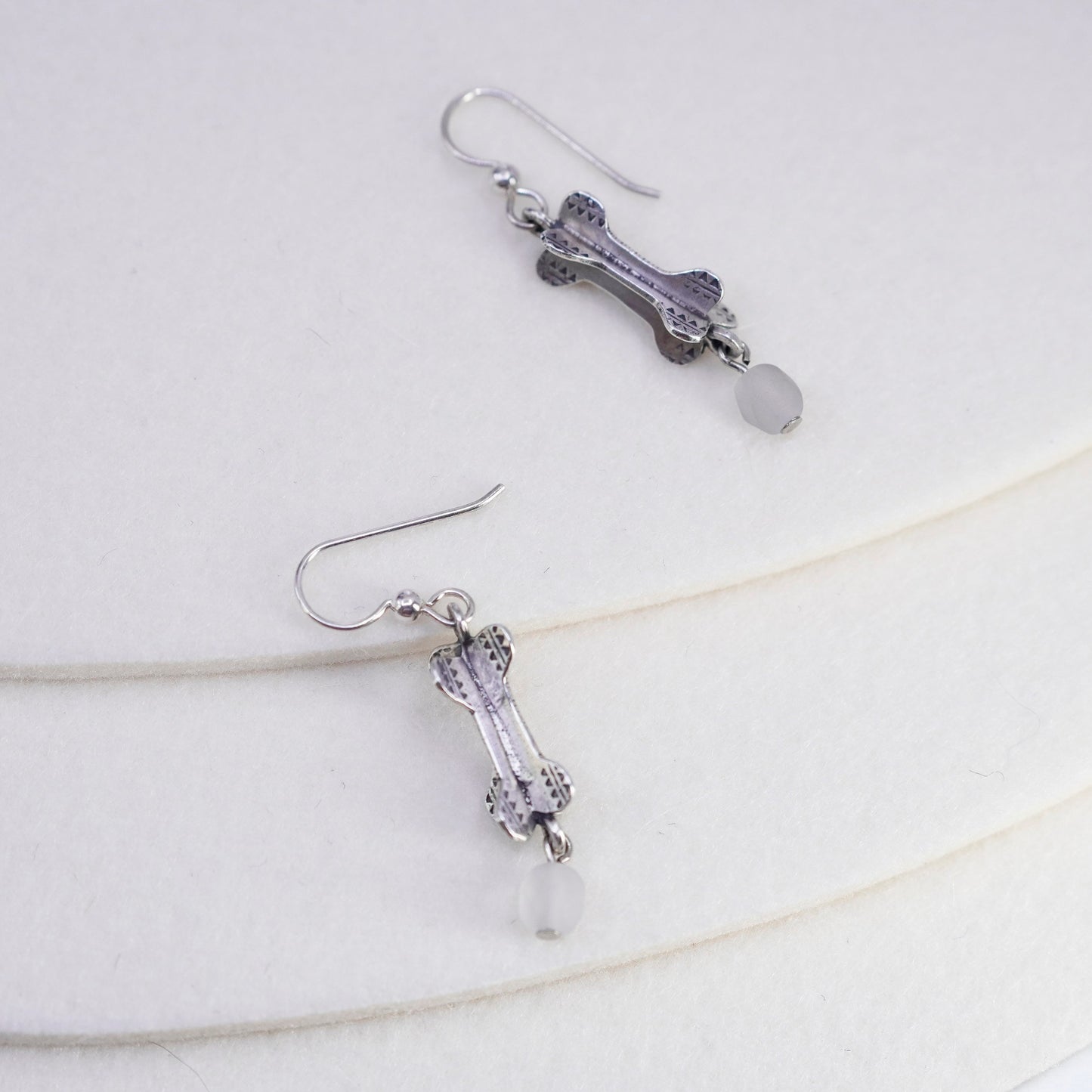 Vintage Sterling 925 silver bone earrings with crystal dangles