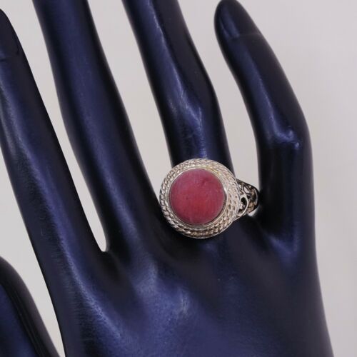 Sz 9, Vtg Vermeil Gold Over CORAL RING 925 STERLING SILVER, Stamped 925