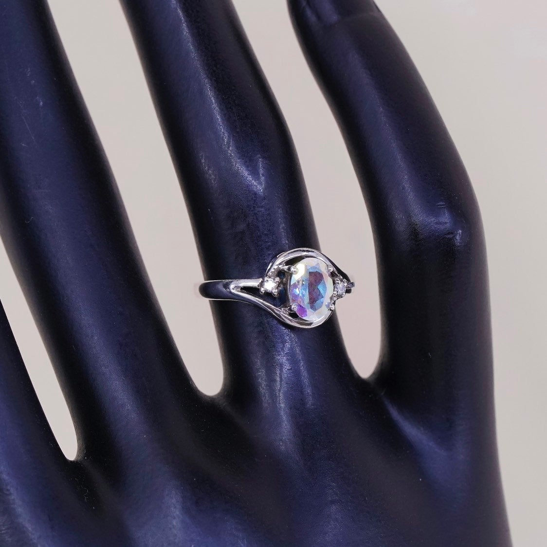 sz 5, Sterling silver ring 925 silver CZ cluster details engagement ring