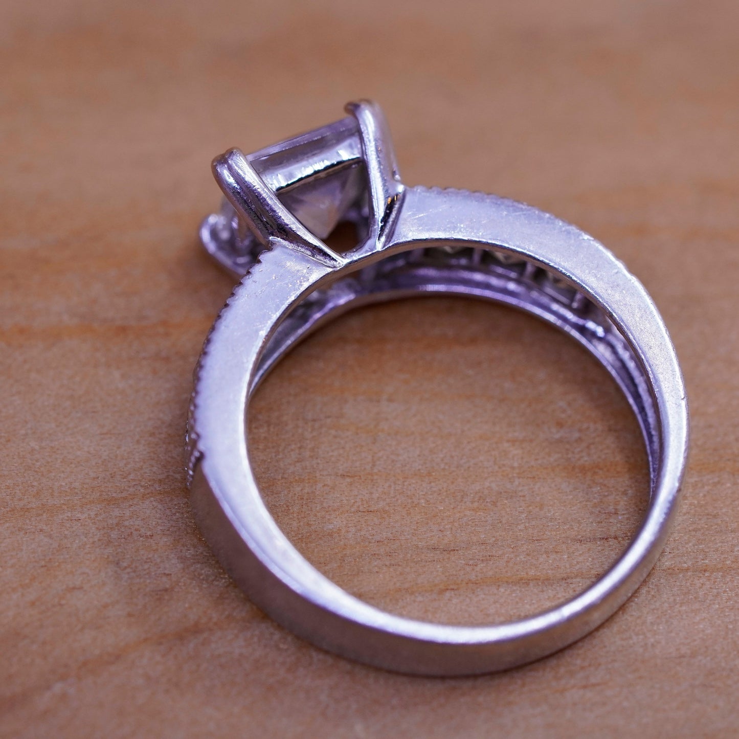 Size 6.75, vintage Sterling 925 silver engagement ring with cluster cz