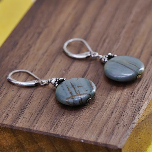 Vintage Sterling 925 silver handmade dangles with green jasper circle