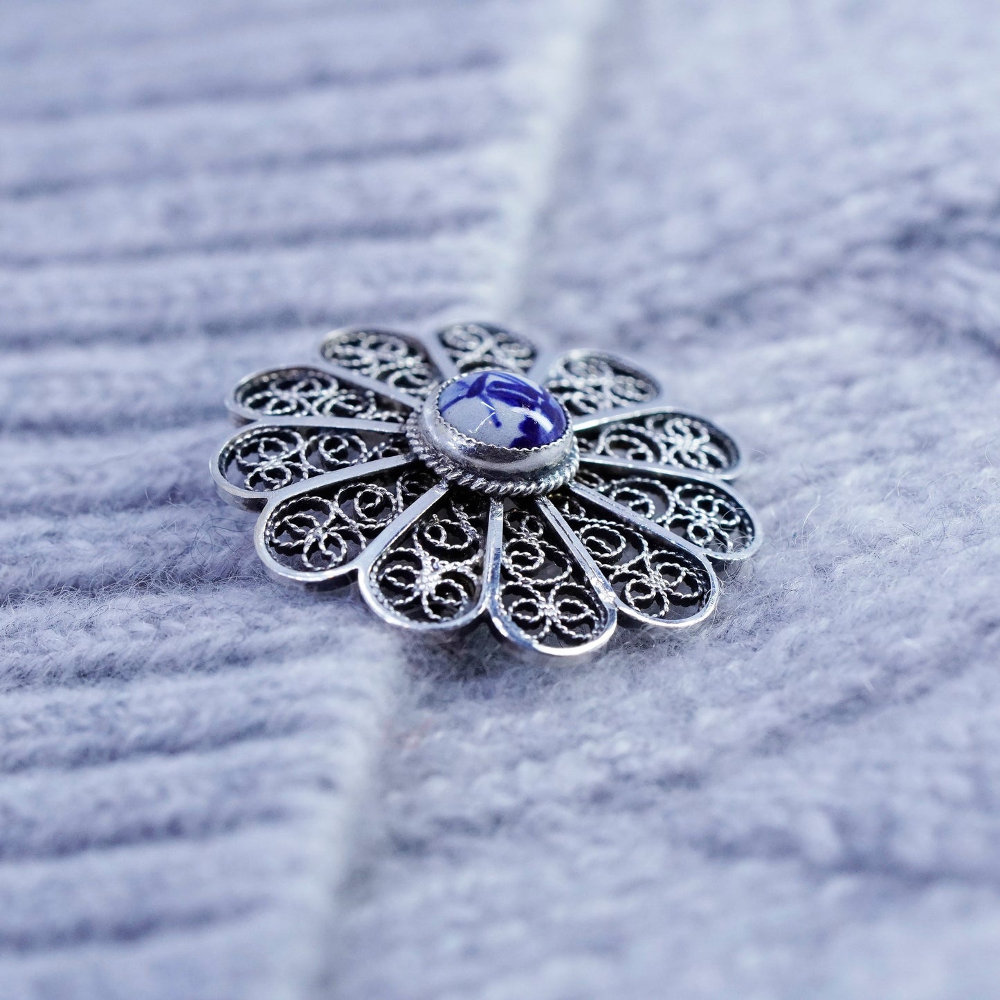 Vintage sterling silver handmade flower brooch, 925 Holland windmill pin