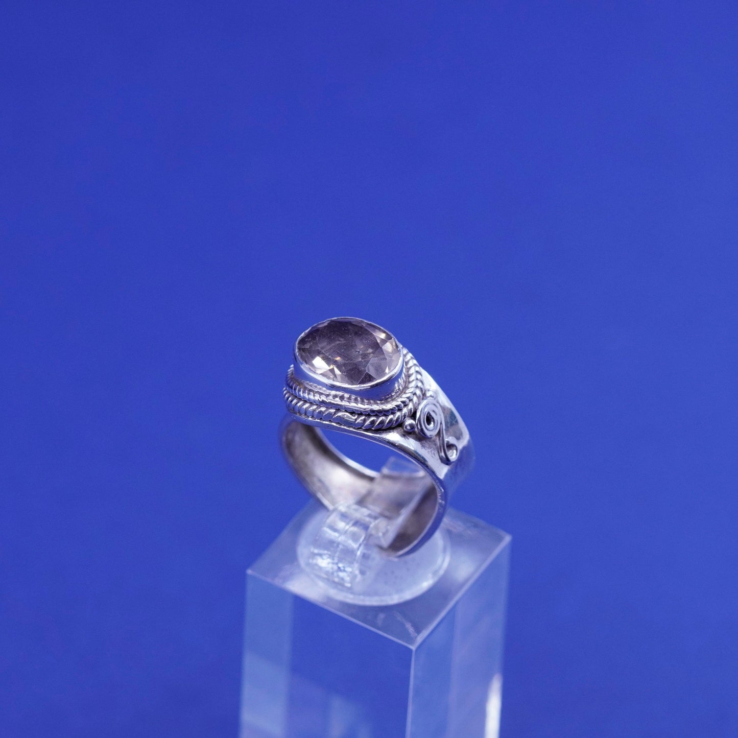 Size adjustable, vintage sterling 925 silver handmade ring with smoky topaz