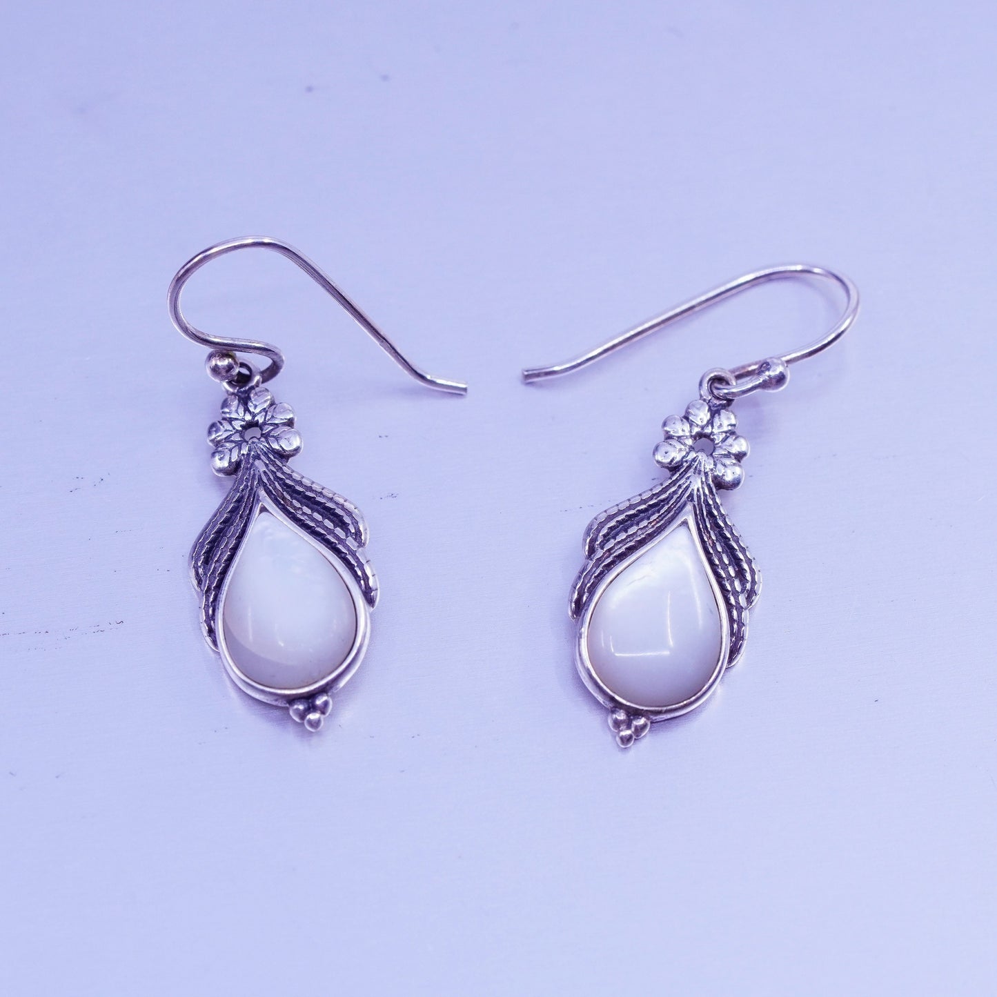 Vintage Sterling 925 silver handmade earrings with teardrop turquoise