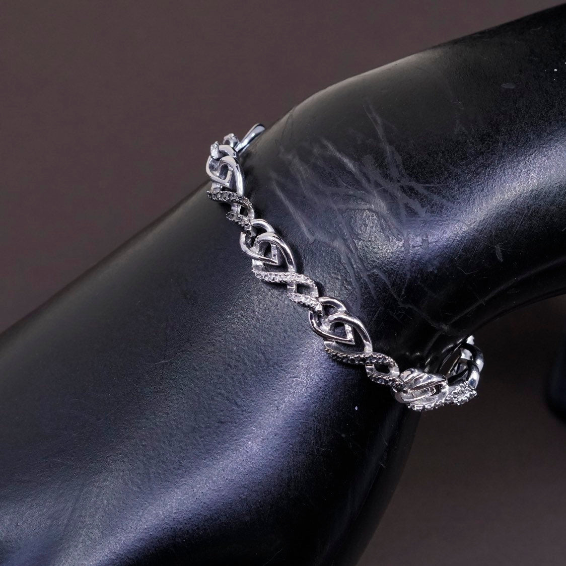 7.5", vtg Sterling silver tennis bracelet, 925 wavy w/ genuine diamond