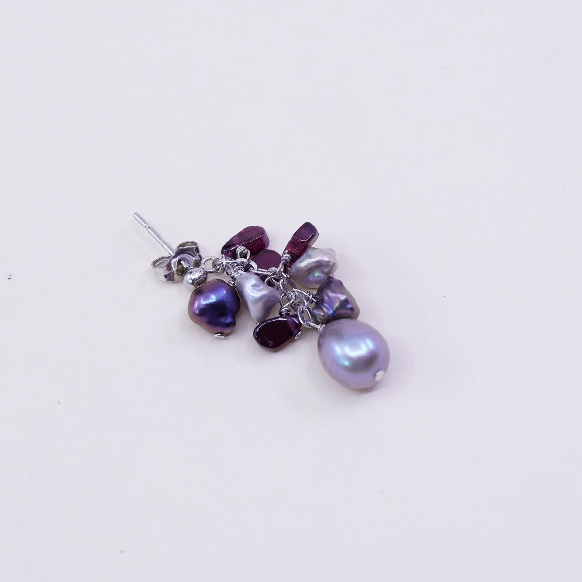 Sterling 925 silver handmade earrings with cluster gray pearl amethyst nuggets