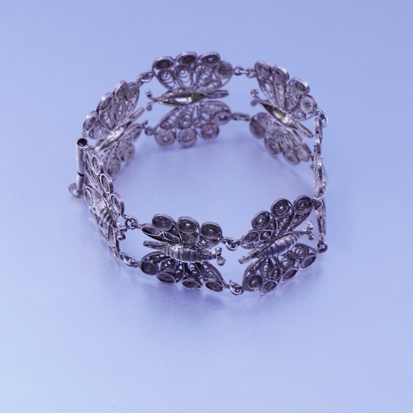 6”, vintage Sterling 925 silver handmade bracelet, filigree butterfly