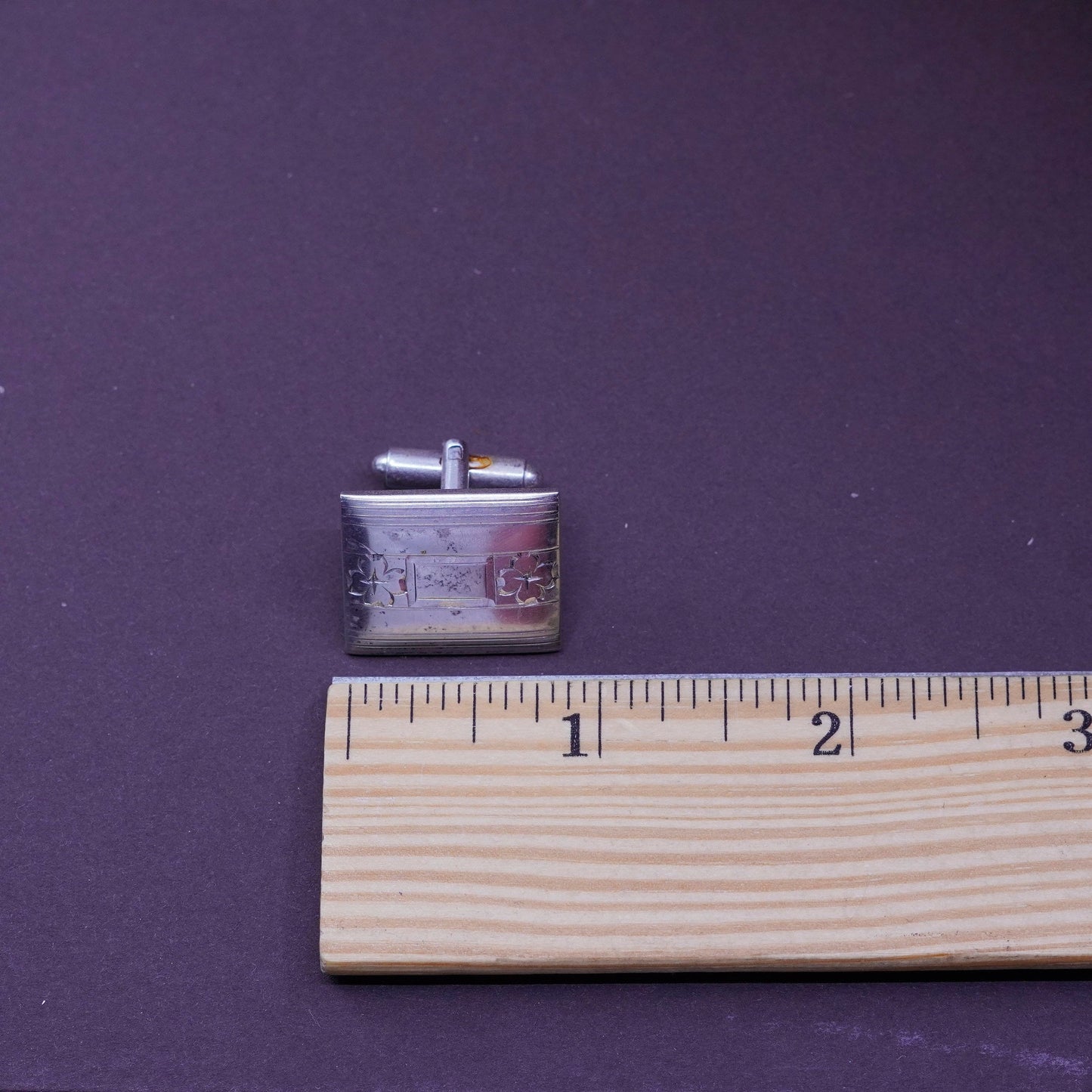 Vintage handmade sterling silver cufflink, 925 cuff links with flower engraved