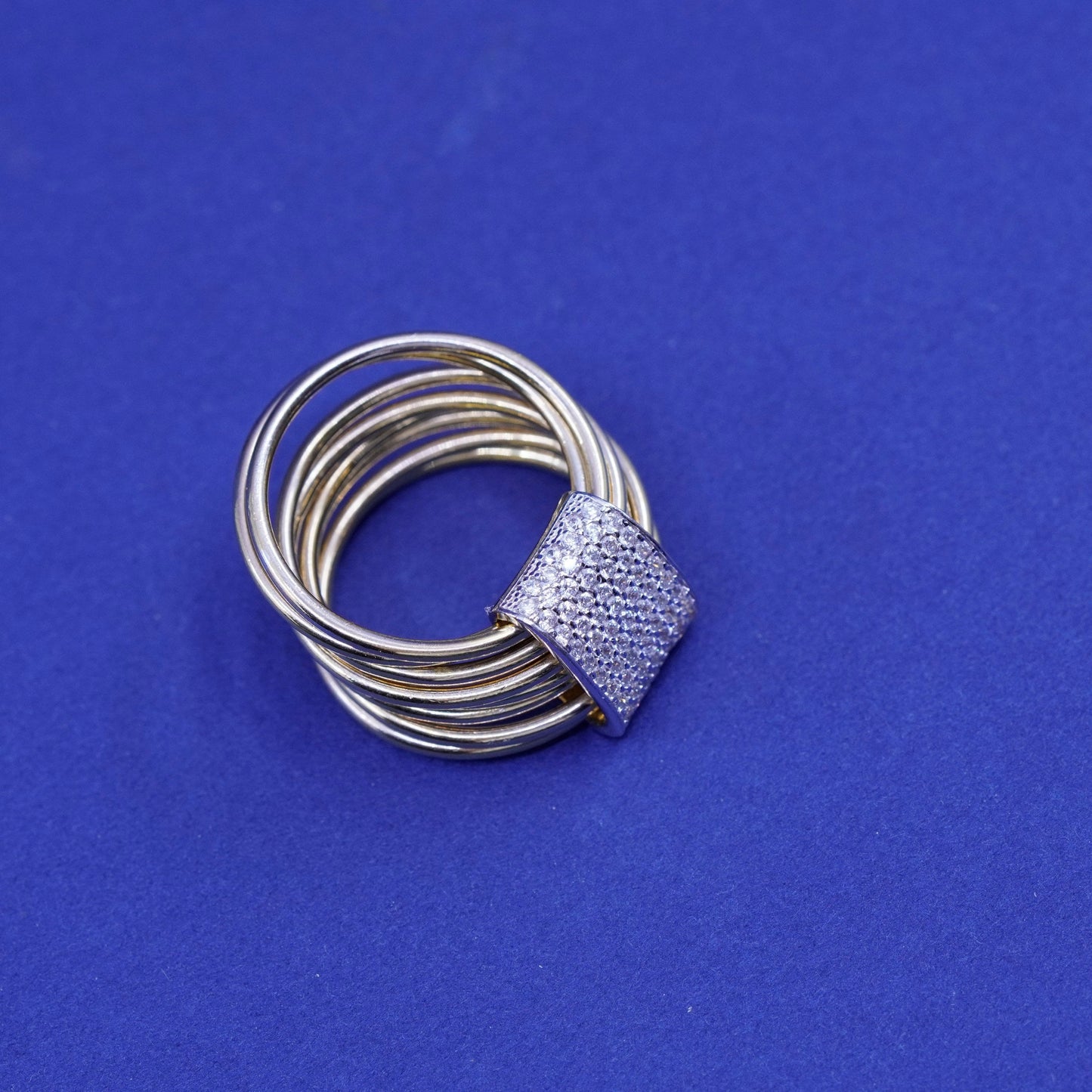 Size 6.5, Italy vermeil gold gilled sterling silver ring cluster Cz, multi band
