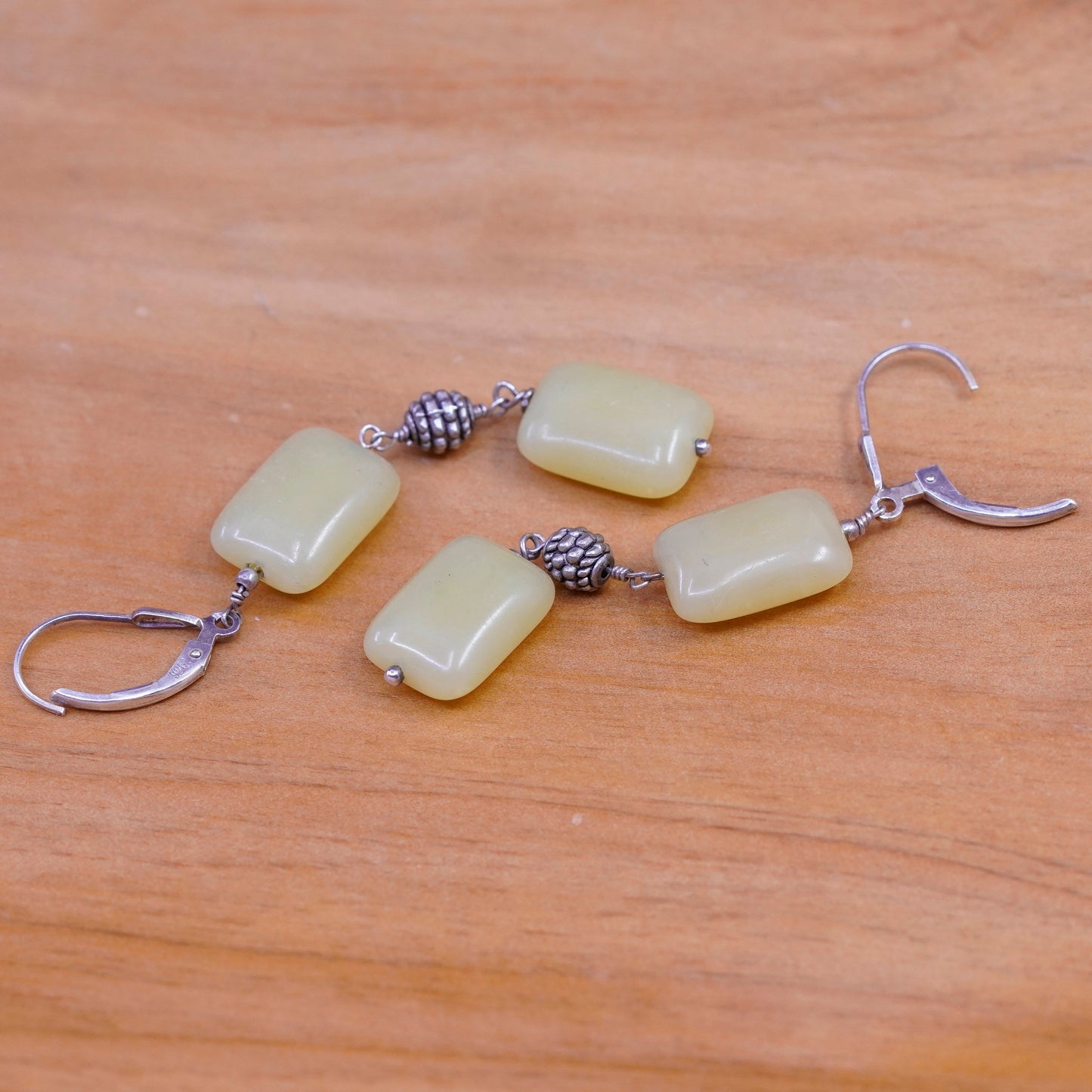 2.25”, Vintage Sterling 925 silver handmade earrings with jade beads